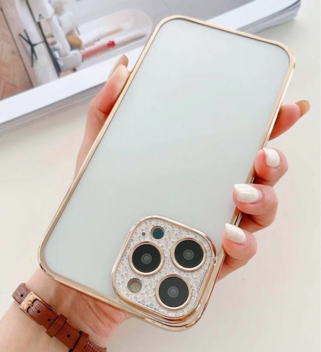 【新品】iPhone12pro 携帯カバー ケース ゴールド　シンプル スマホケース クリア カバー ゴールド ふちどり 匿名配送