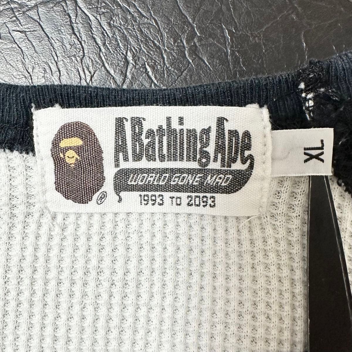 アベイシングエイプ ワッフル サーマル スウェット ロンT エイプヘッド 黒 L 美品 A BATHING APE/BAPE ベイプ/エイプ ワッフル ラグラン ロン