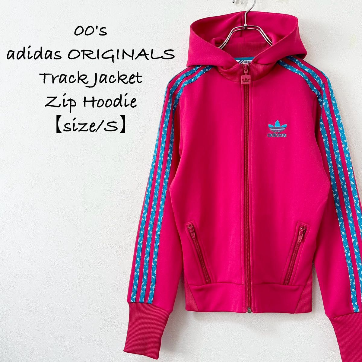 美品★00s★adidas/アディダス★ジャージ★トラックジャケット★ジップパーカー★ピンク×ブルー/青×ホワイト/白★S 美品★00s★adidas/アディダス★ジャージ★トラックジャケット★ジップパーカー★ピンク×ブルー/青×ホワイト/白★S