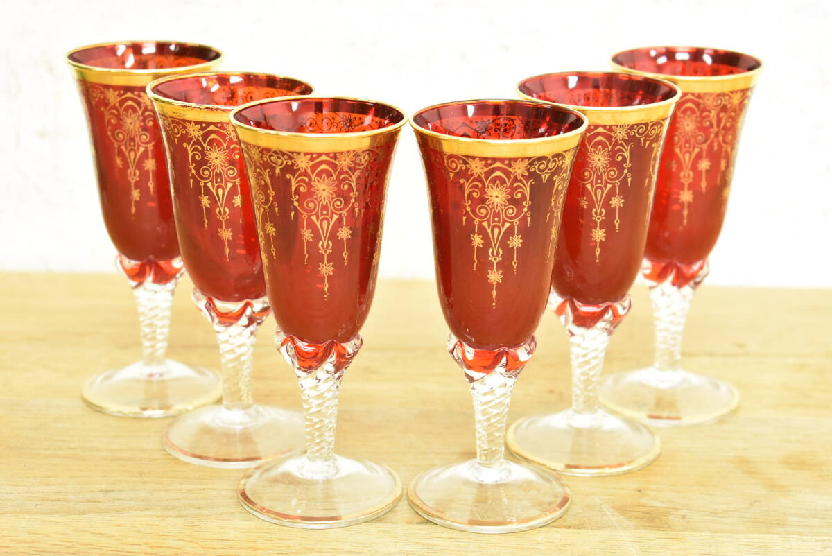 【史上最も激安】 ベネチアン グラス -KML785 6客セット ルビーレッド ワイングラス ムラノ 工芸ガラス