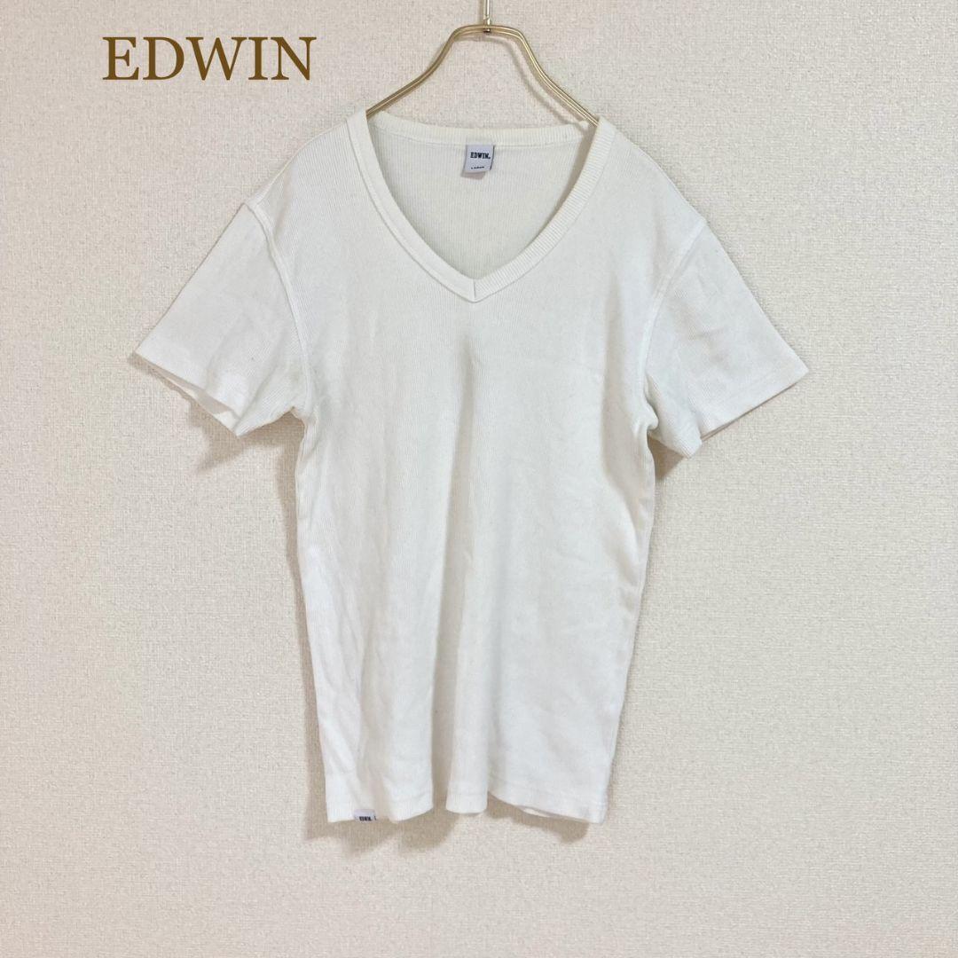 エドウィン L 半袖Ｔシャツ Vネック カットソー ホワイト_画像1