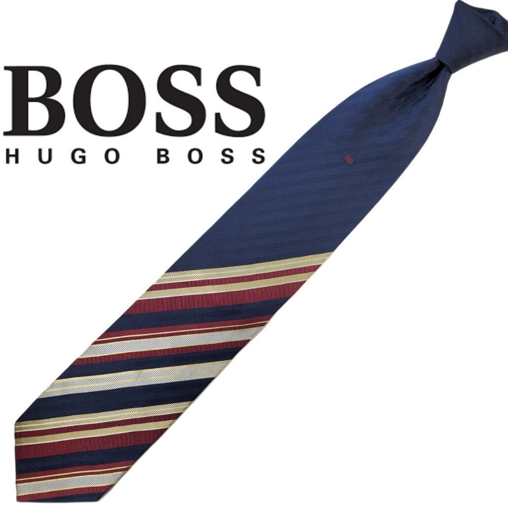 520/ 美品 HUGO BOSS ヒューゴボス 中古 USED ストライプ柄 ネクタイ_画像1