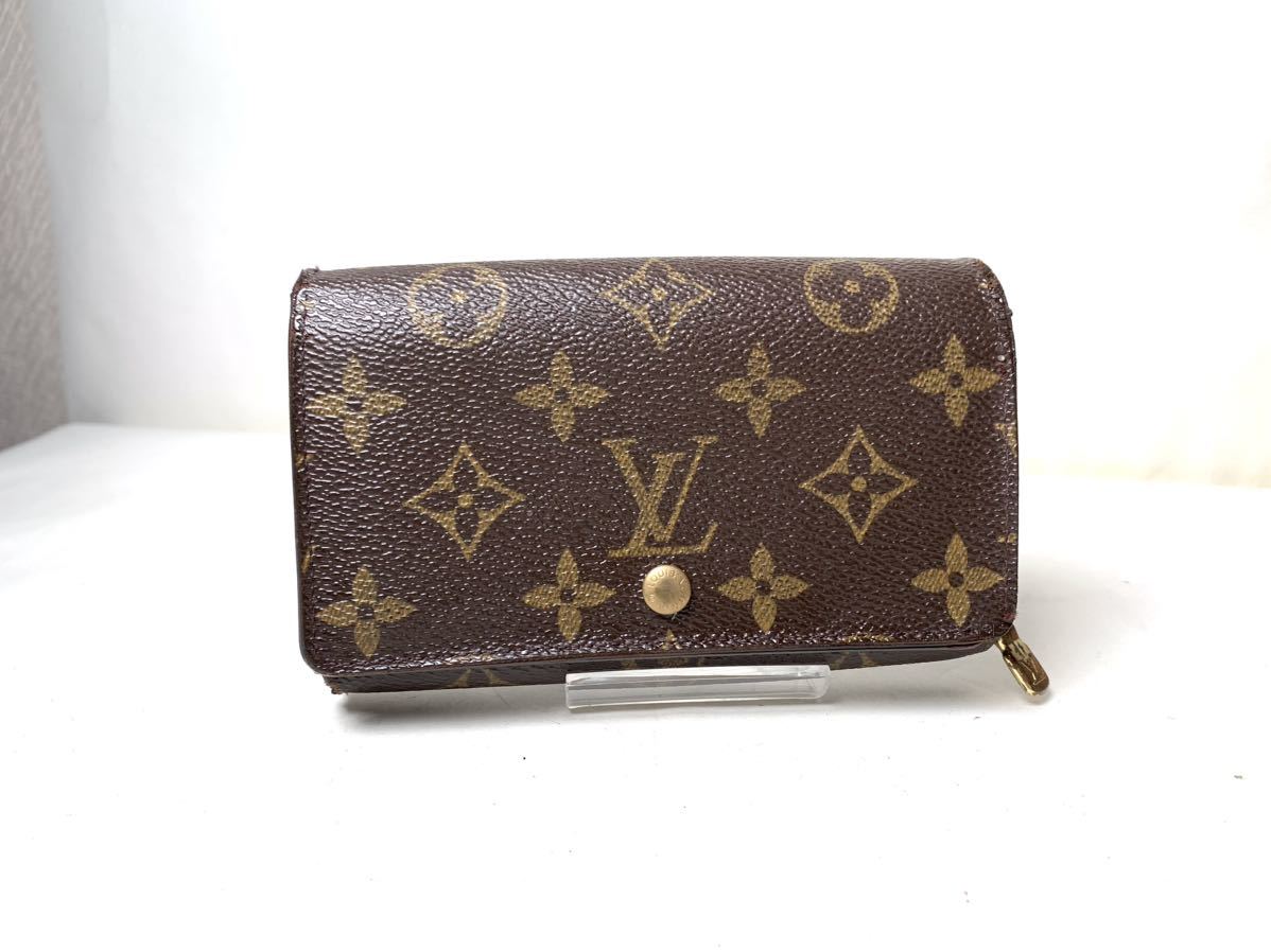 330 1円 LOUIS VUITTON ルイヴィトン M61730 モノグラム ポルトモネ ビエ トレゾール 二つ折り 財布 ブラウン系_画像1