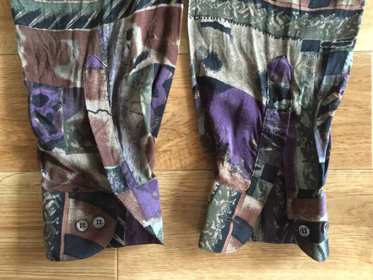 80s 90s ヴィンテージ イタリア製 メンズ シャツ ANGELO MAZZETTI 総柄 100%VISCOSE ビスコース Mサイズ Made in Italy ユーロ古着 訳あり_画像7