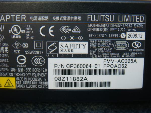 富士通 ACアダプター 19V～4.22A FMV-AC325A FMVMTシリーズ Lifebook A574/HX E780/B A572/F S560 AH53/MS AH56K FMVNE6J1E/LB-E742/E_毎回同じ写真を使っております。