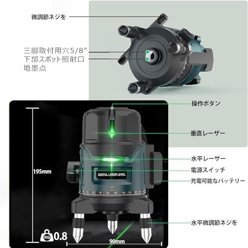 【新品送料無料】Tegatok 5ライン レーザー墨出し器 グリーンレーザー墨出し器 緑レーザー墨出し器 グリーン水平器 墨出しレーザー_画像8