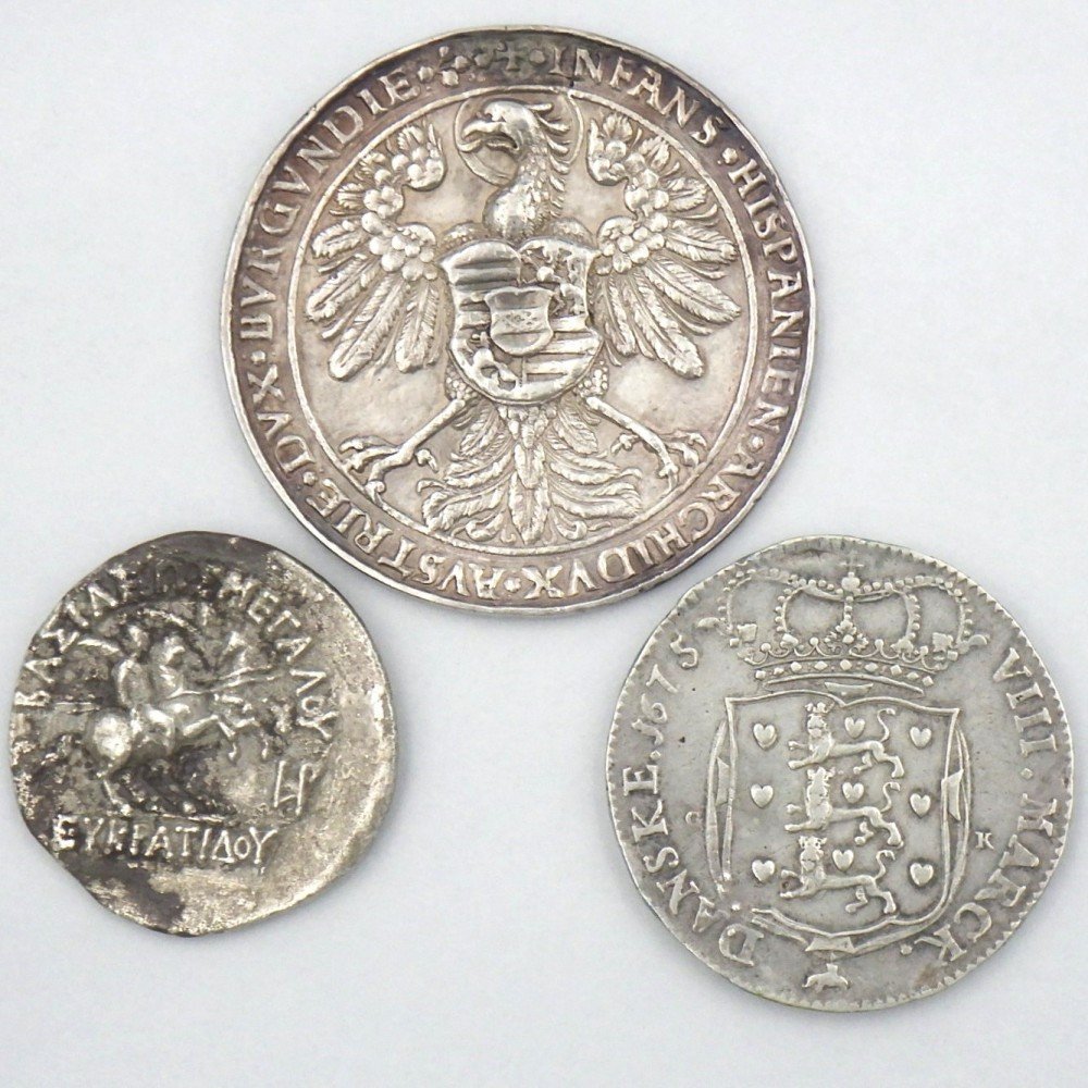 1円～ 銀貨 1541年 ローマ帝国 フェルディナント1世 1 1/2ターラー&1675年 デンマーク クリスチャン5世 他 計3点 y172-2290060【Y商品】_画像1