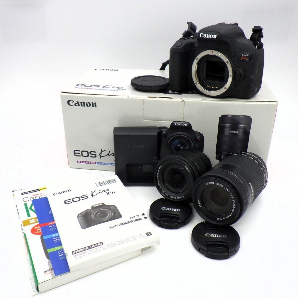 1円～ Canon キヤノン EOS KISS X9i デジタルカメラ EF-S18-55mm/EF-S55-250mm レンズ 箱付 ※通電確認済み 現状品 y104-2533954【Y商品】_画像1