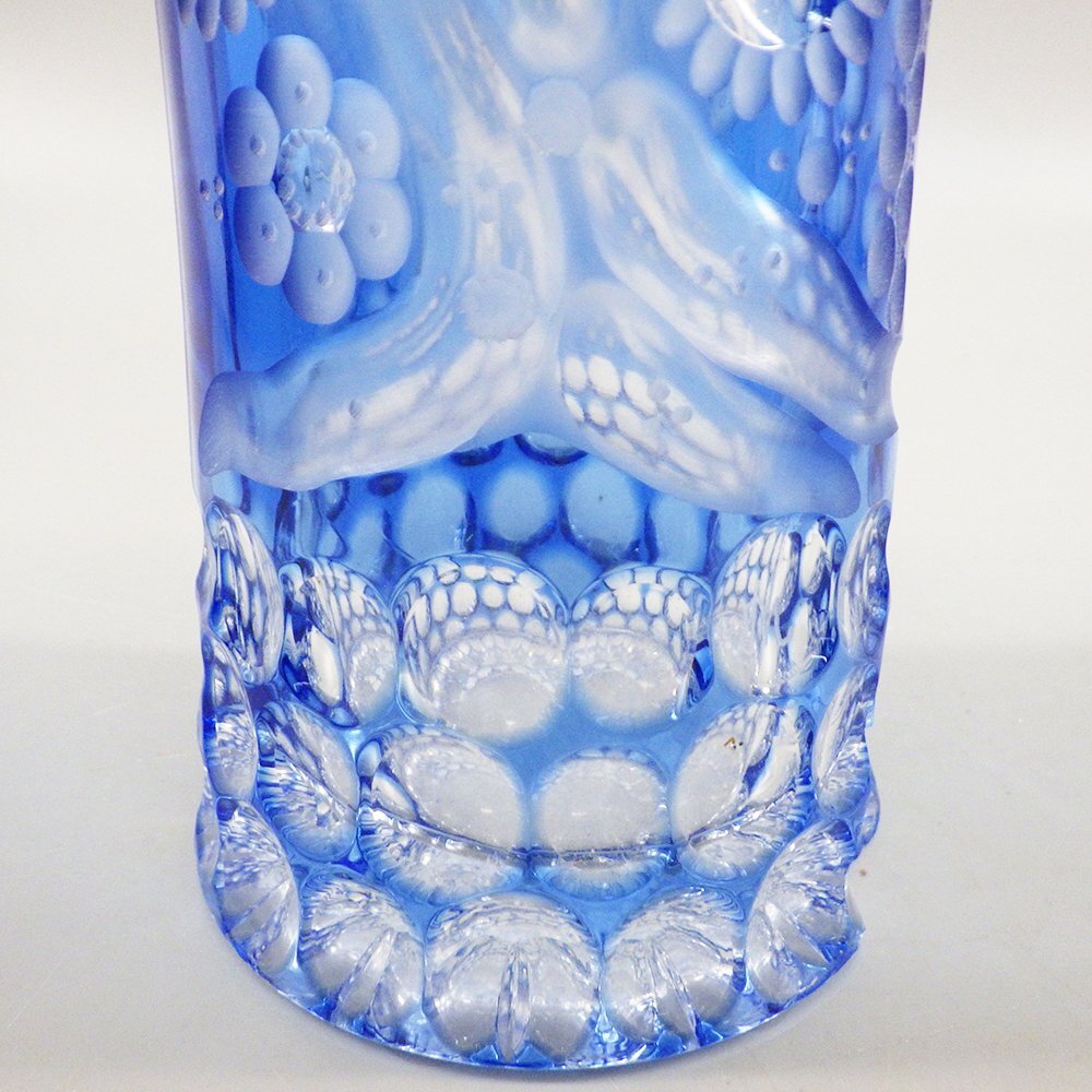 1円～ Meissen Crystal マイセンクリスタル 色被せガラス フクロウ フラワーベース ブルー 花瓶 320-2568611【O商品】_画像6