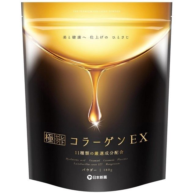 日本新薬 極セレクト コラーゲン EX パウダー (180g) ヒアルロン酸 セラミド ビタミンC 無香料 甘味料無添加 国内製造
