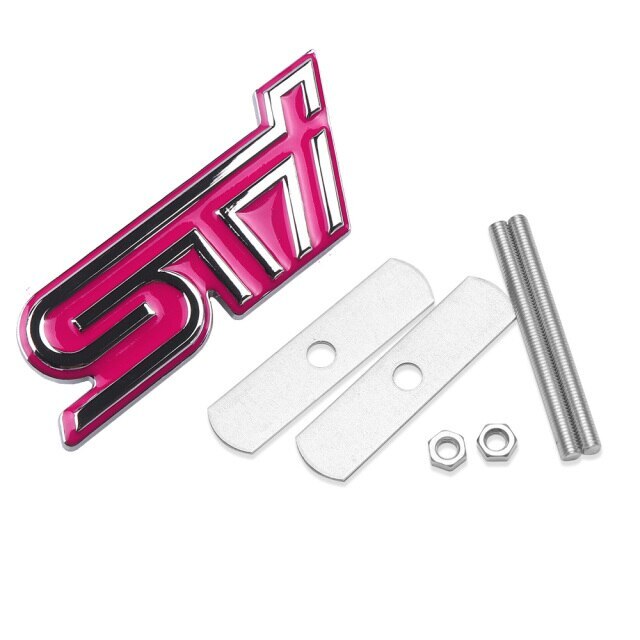 【送料込】STI 3Dエンブレム (Fグリル用) ピンク／メッキ 縦3.6cm×横9.3cm 金属製 スバル  の画像1