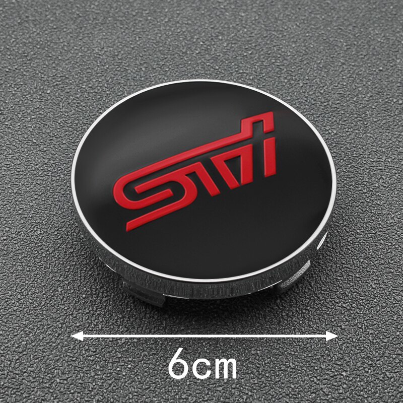 【送料込】STI センターキャップ(銀) ステッカー(黒/赤)１台分セット アルミ製 スバル SUBARUの画像3