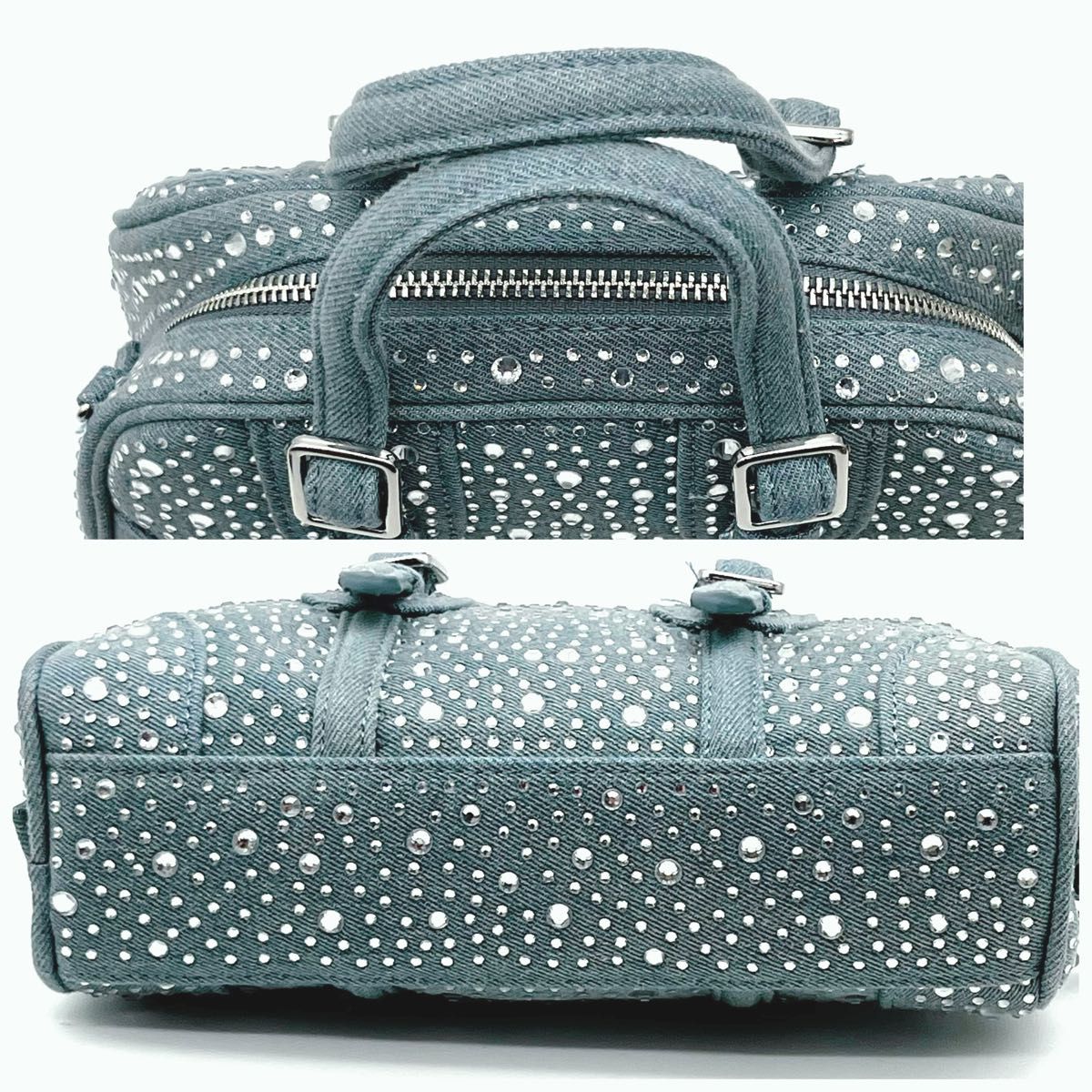 未使用品級 ZARA ラインストーン ハンドバッグ ショルダーバッグ ミニボストンバッグ デニム 2way キラキラ 未使用品級 ZARA ラインストーン ハンドバッグ ショルダーバッグ ミニボストンバッグ デニム 2way キラキラ