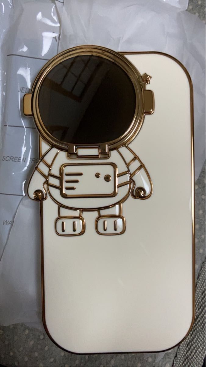 iPhone ケース　宇宙飛行 iPhone 15plus スタンド付き　白