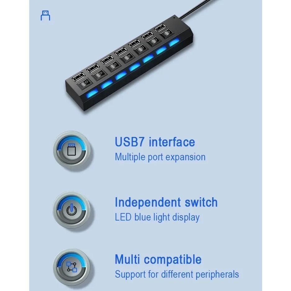 USBハブ 7ポート 480MBps伝送 LEDライト搭載 USB2.0 高速データ転送 独立・個別スイッチ付 セルフパワー式 バスパワー uh_画像8