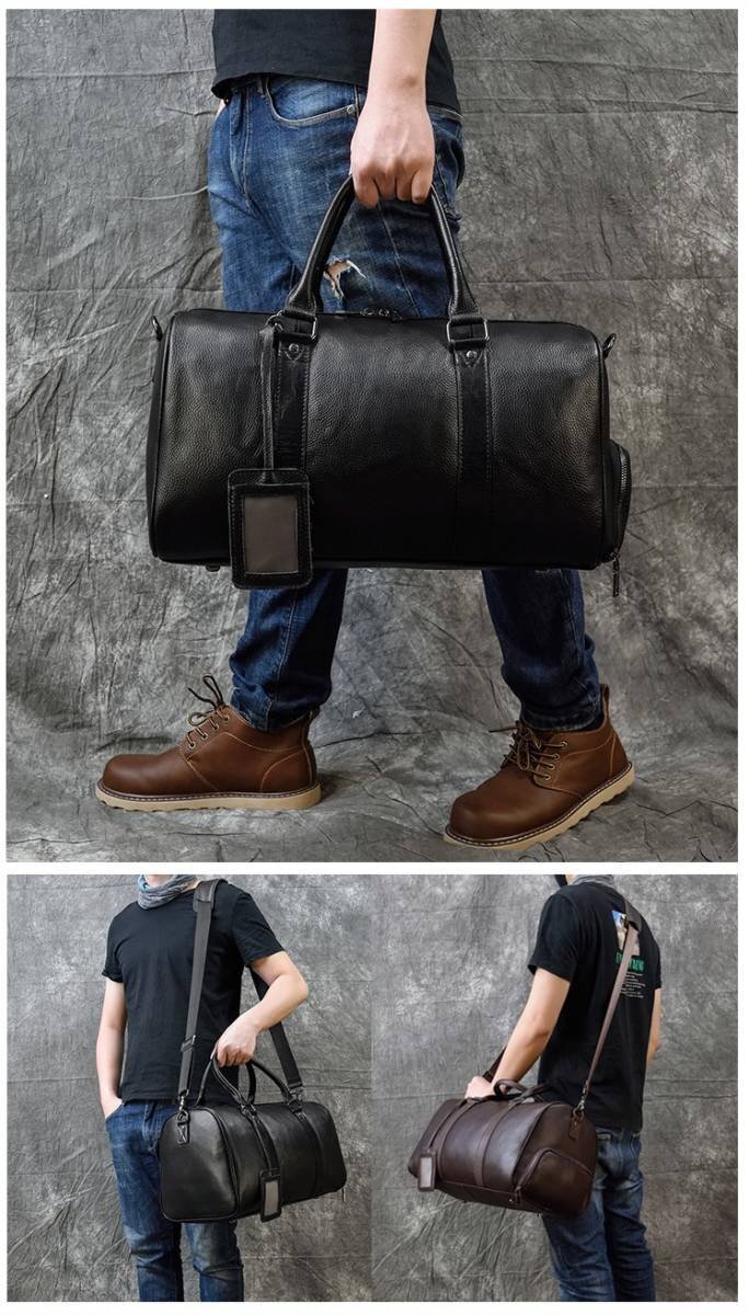  Boston bag original leather men's high capacity shoes inserting attaching bottom tack attaching leather machine inside bringing in traveling bag independent cow leather travel bag Golf bag business trip 