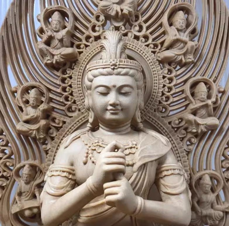  on goods / beautiful total hinoki cypress material Buddhism handicraft tree carving Buddhism precise sculpture ... finishing goods .... Buddhist image hinoki cypress tree height approximately 31cm