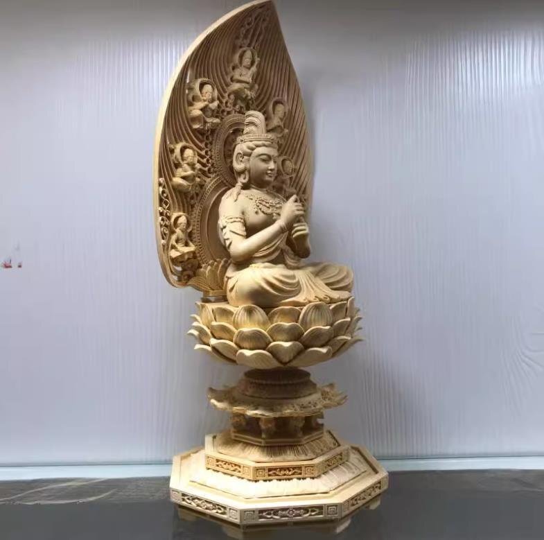  on goods / beautiful total hinoki cypress material Buddhism handicraft tree carving Buddhism precise sculpture ... finishing goods .... Buddhist image hinoki cypress tree height approximately 31cm