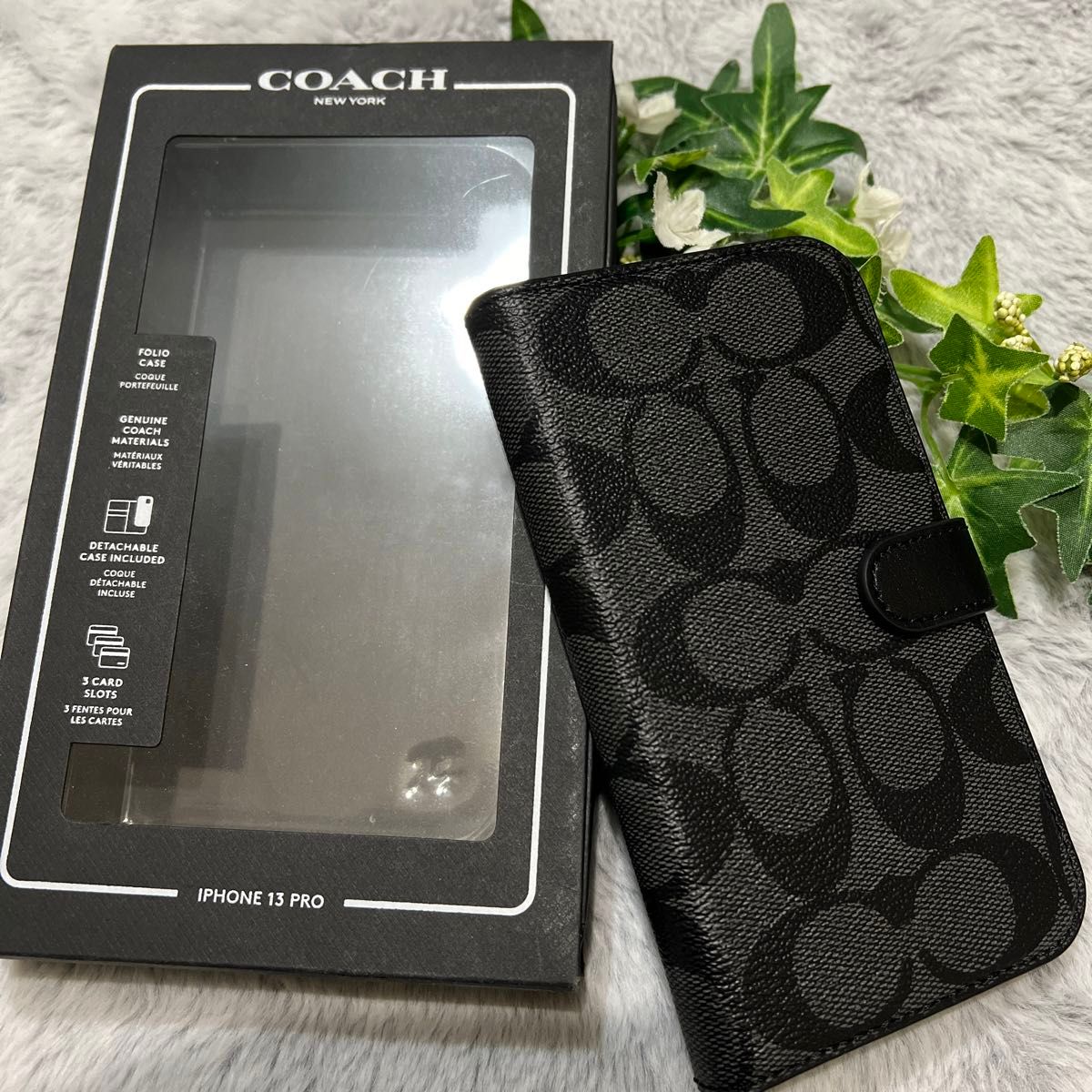 【新品・未使用】【COACH】【コーチ】シグネチャー ブラック★iPhone13PRO★スマホケース★携帯カバー★手帳型ケース★黒