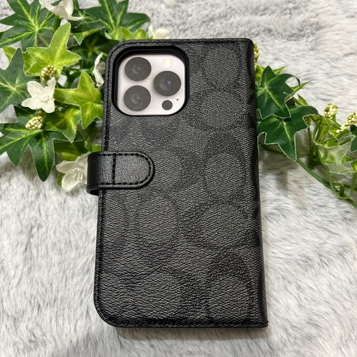 【新品・未使用】【COACH】【コーチ】シグネチャー ブラック★iPhone13PRO★スマホケース★携帯カバー★手帳型ケース★黒