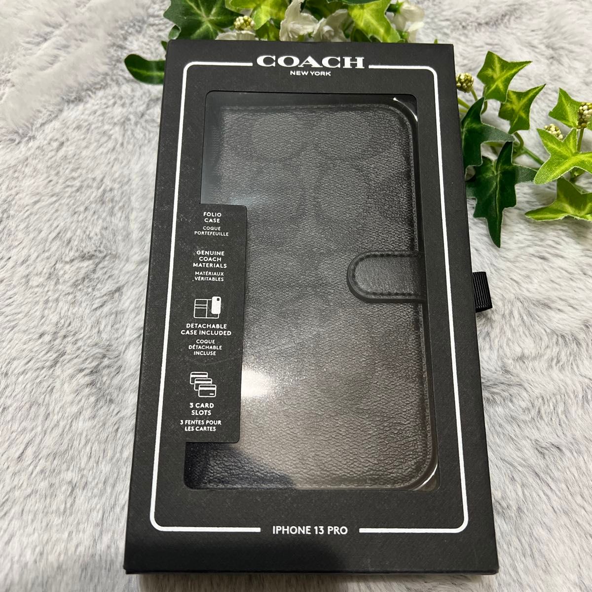 【新品・未使用】【COACH】【コーチ】シグネチャー ブラック★iPhone13PRO★スマホケース★携帯カバー★手帳型ケース★黒