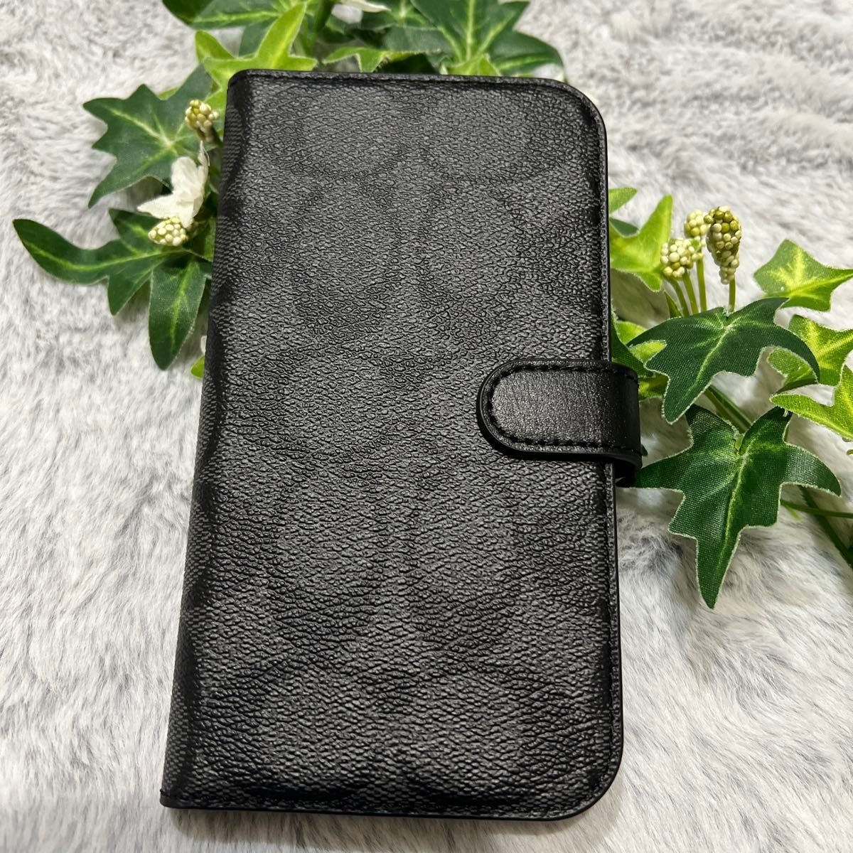 【新品・未使用】【COACH】【コーチ】シグネチャー ブラック★iPhone13PRO★スマホケース★携帯カバー★手帳型ケース★黒