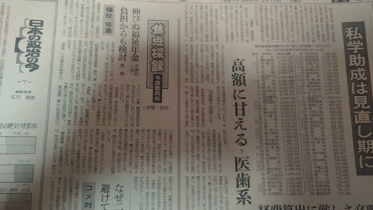  古い新聞紙 1981年 昭和56年  2月10日 水曜日 朝日新聞 中古保管品 / 現状品 昭和レトロの画像6