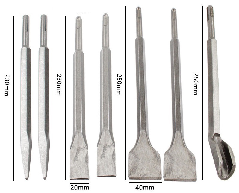 7点セット 電動 ハンマー 用 チゼル たがね ビット SDS コンクリート タガネ たがね はつり バリ取り 工具 フラット ブルポイント_画像4