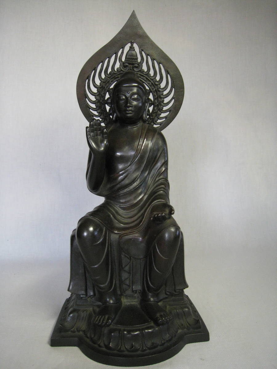 帝釈天像 フィギュア 仏像 蝋型青銅製 高さ33.5cm 国宝復刻版