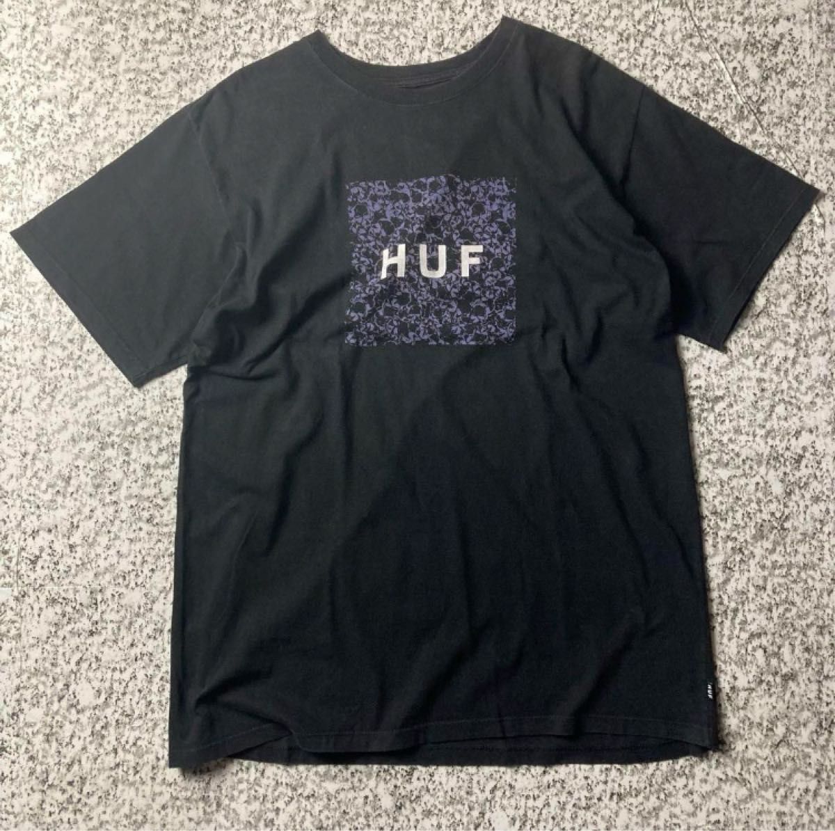 HUF ハフ　ゴールデンサイズ　ボックスロゴ　プリントTシャツ ブラック　XLサイズ 古着　ストリート　 半袖Tシャツ