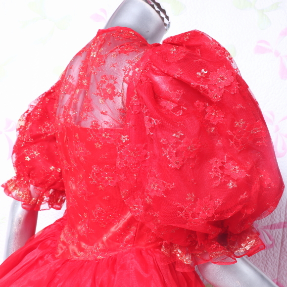 カラードレス　ロングドレス　パフスリーブ　オーガンジー　発表会　舞台衣装　中古_画像8