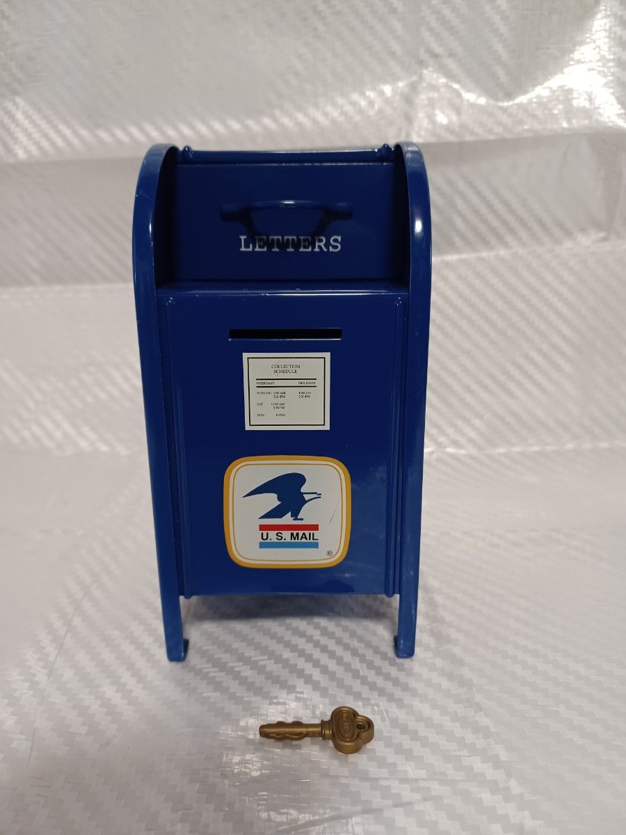 U・S  MAIL LETTERS アメリカ郵便ポストの貯金箱 ブルー 専用鍵付 ! 珍しい物 ! 郵便配達 ! メールポスト 