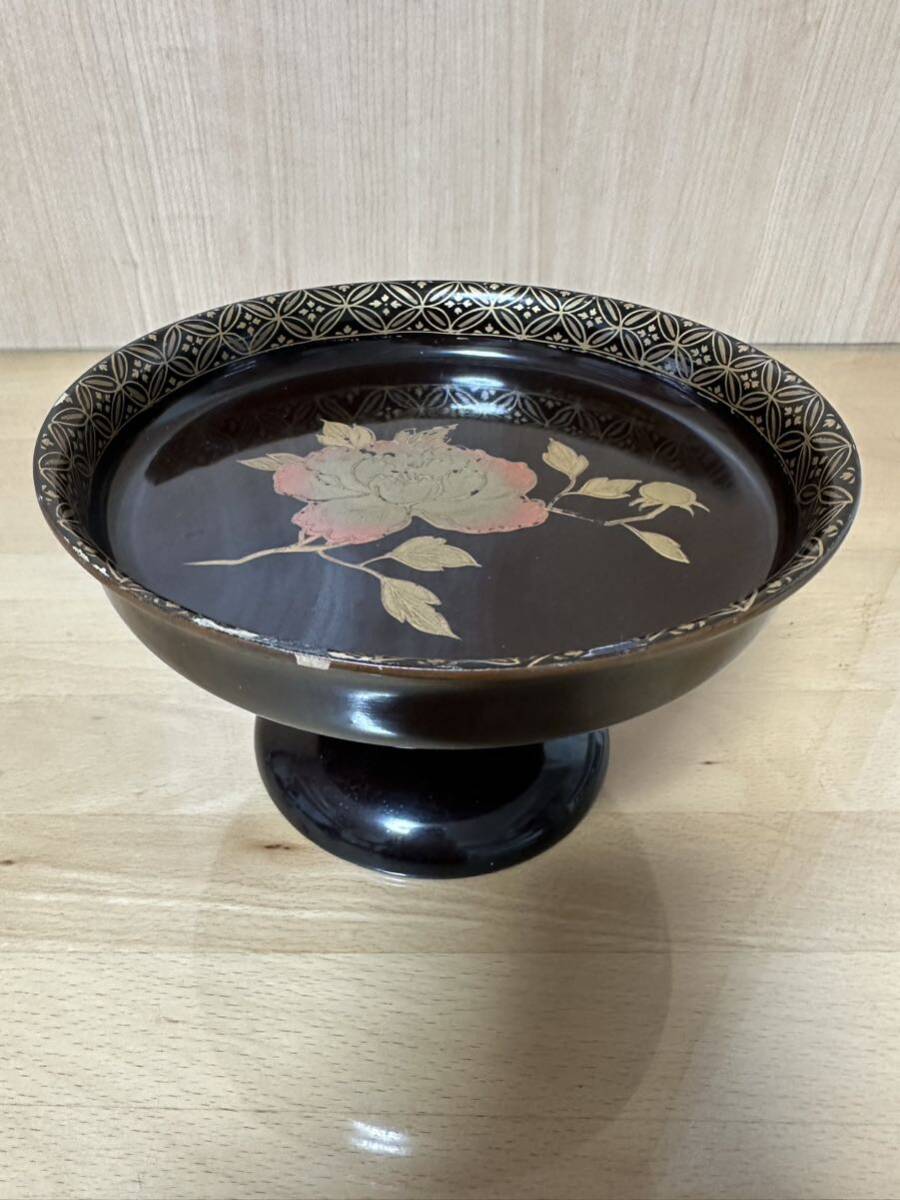 古道具 茶道具 漆器 木製 菓子器 供果盤 時代　花紋　蒔絵　骨董　古美術　高杯 漆工芸 唐物_画像4