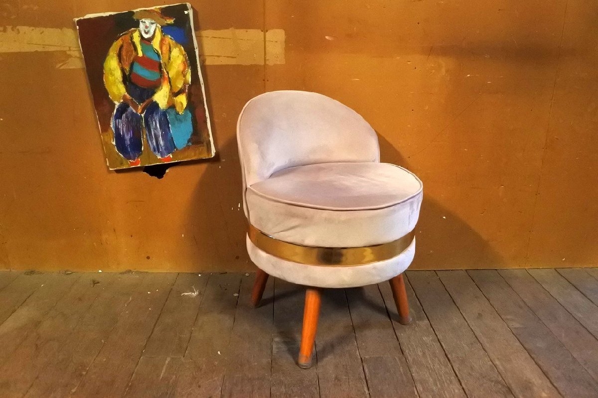 マカロン モケット ラウンドチェア ライトピンク ドレッサー/Francfranc フランフラン ゴールド スツール 椅子 デザイアーズの画像2