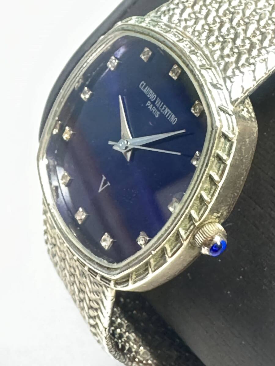 Ｌ179腕時計 CLAUDIO VALENTINO PARIS/クラウディオ バレンチノ REAL DIAMOND刻印 ダイヤモンド クォーツ 3針 アナログ スクエア紫の画像2