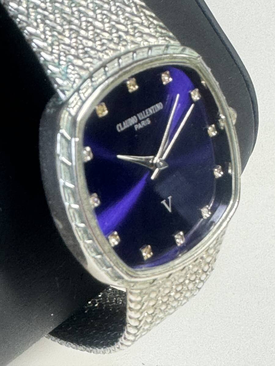 Ｌ179腕時計 CLAUDIO VALENTINO PARIS/クラウディオ バレンチノ REAL DIAMOND刻印 ダイヤモンド クォーツ 3針 アナログ スクエア紫の画像3