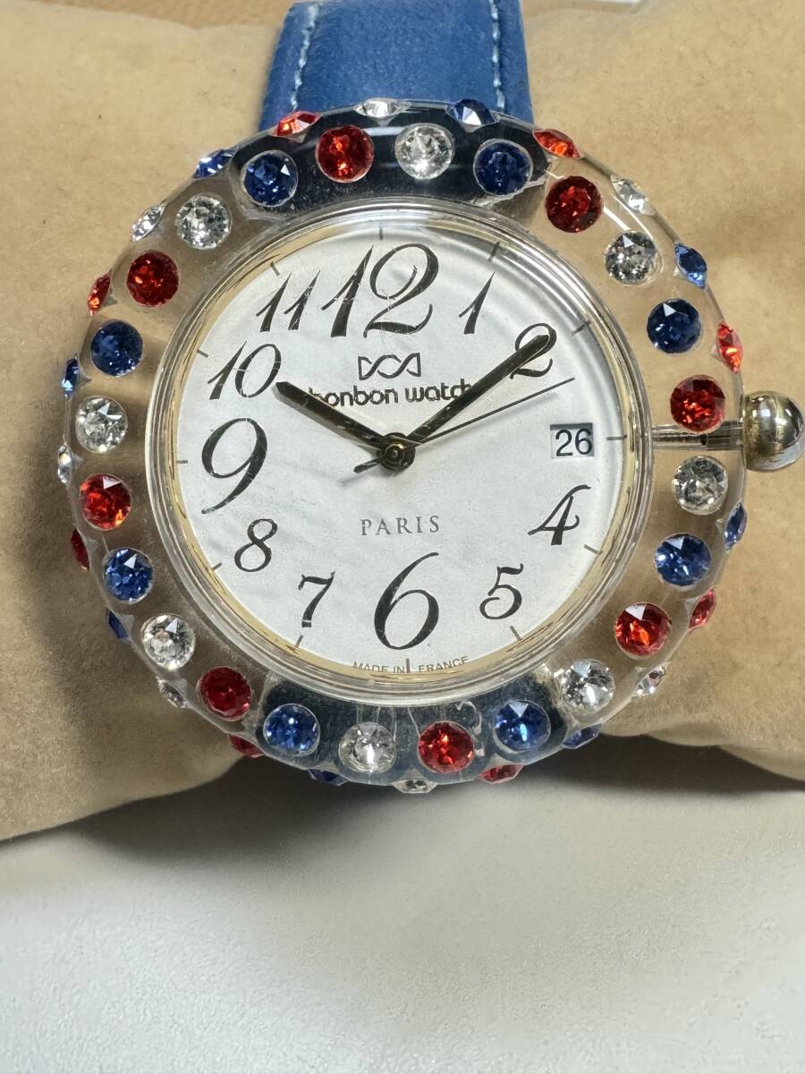 L245 wristwatch bonbon watch/ bonbon watch Alexandra PARIS/arek Sandra MADE IN FRANCE rhinestone Date quartz 3 hands 