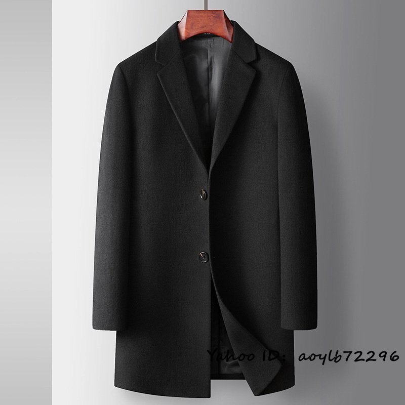 最高級 メンズコート 紳士 ロングコート 厚手 ウール カシミヤコート ダブルボタン ビジネスコート チェスターコート アウター ブラック XL