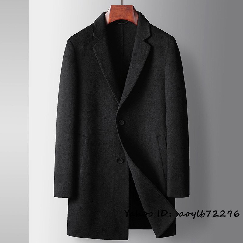 超美品*13万 コート メンズ ロングコート 厚手 ウール テーラードジャケット 最高級 セレブ*WOOL カシミヤ混 紳士スーツ 三色 ブラック XL