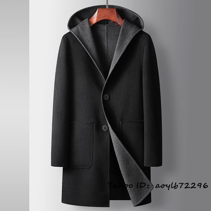 定価18万 メンズコート ロングコート フード付き ウールコート 紳士ビジネスコート 厚手 リバーシブル 両面着 チェスターコート グレー 2XL