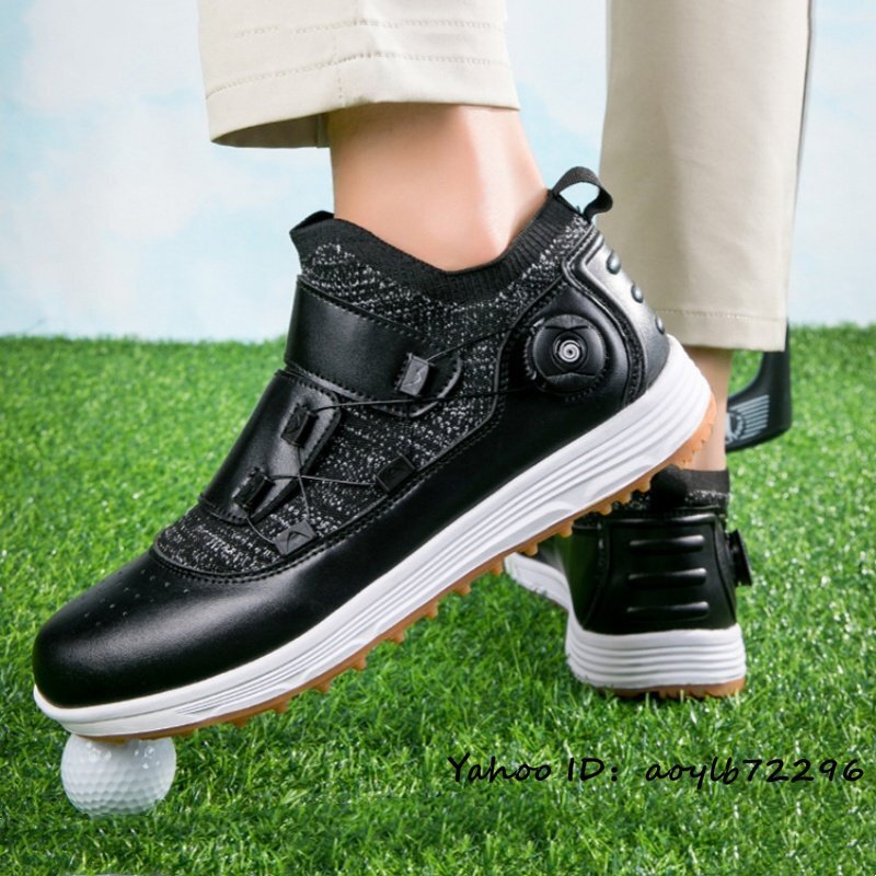 最高級★ゴルフシューズ 運動靴 メンズ 4E 幅広 スニーカー スポーツシューズ ダイヤル式 フィット感 新品 防水性 耐久性 ブラック 26.5cm