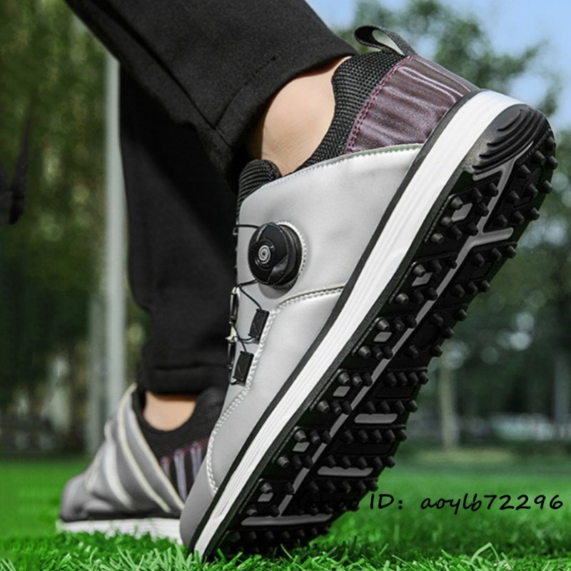 ゴルフシューズ 新品 ダイヤル式 限定セール 4E 幅広い フィット感 軽量 運動靴 スポーツシューズ 防水 防滑 耐磨 弾力性 シルバー 26.5cm_画像6