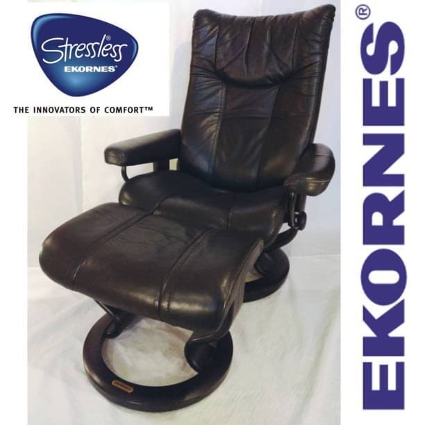  eko -nes -stroke less less chair -& ottoman black leather noru way made Northern Europe furniture Vintage Mayfair Black made in Norway manual attaching 