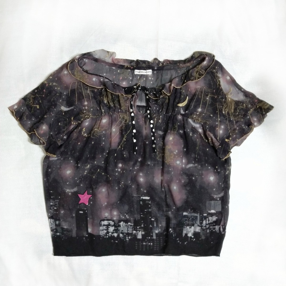  lady's TSUMORI CHISATO Tsumori Chisato to-kyo- Night silk blouse black ground silk size 2