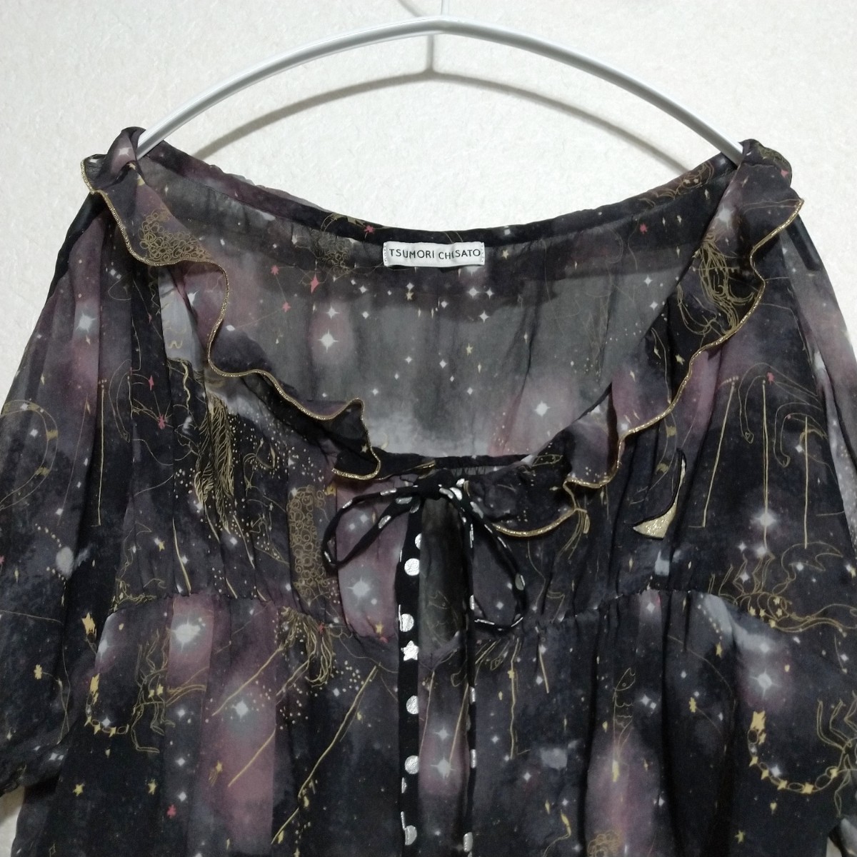  lady's TSUMORI CHISATO Tsumori Chisato to-kyo- Night silk blouse black ground silk size 2