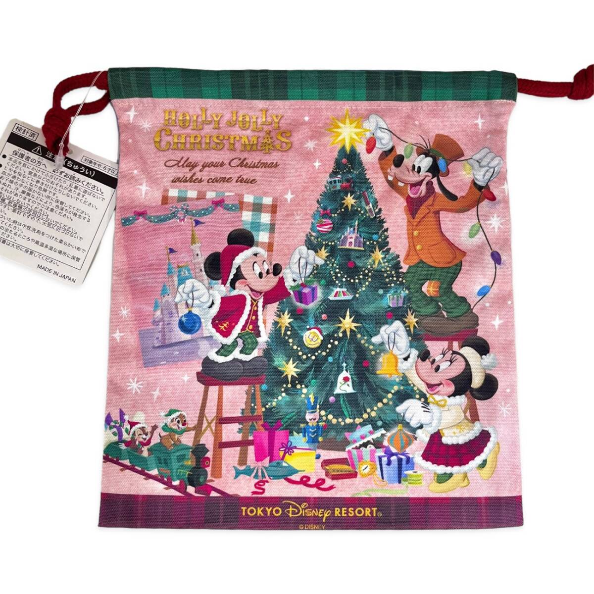 【未使用品】TDR ディズニー クリスマス 2022 / キャッツアンドドッグス展 おしゃれキャット 巾着 ミッキー ミニー マリー の画像2