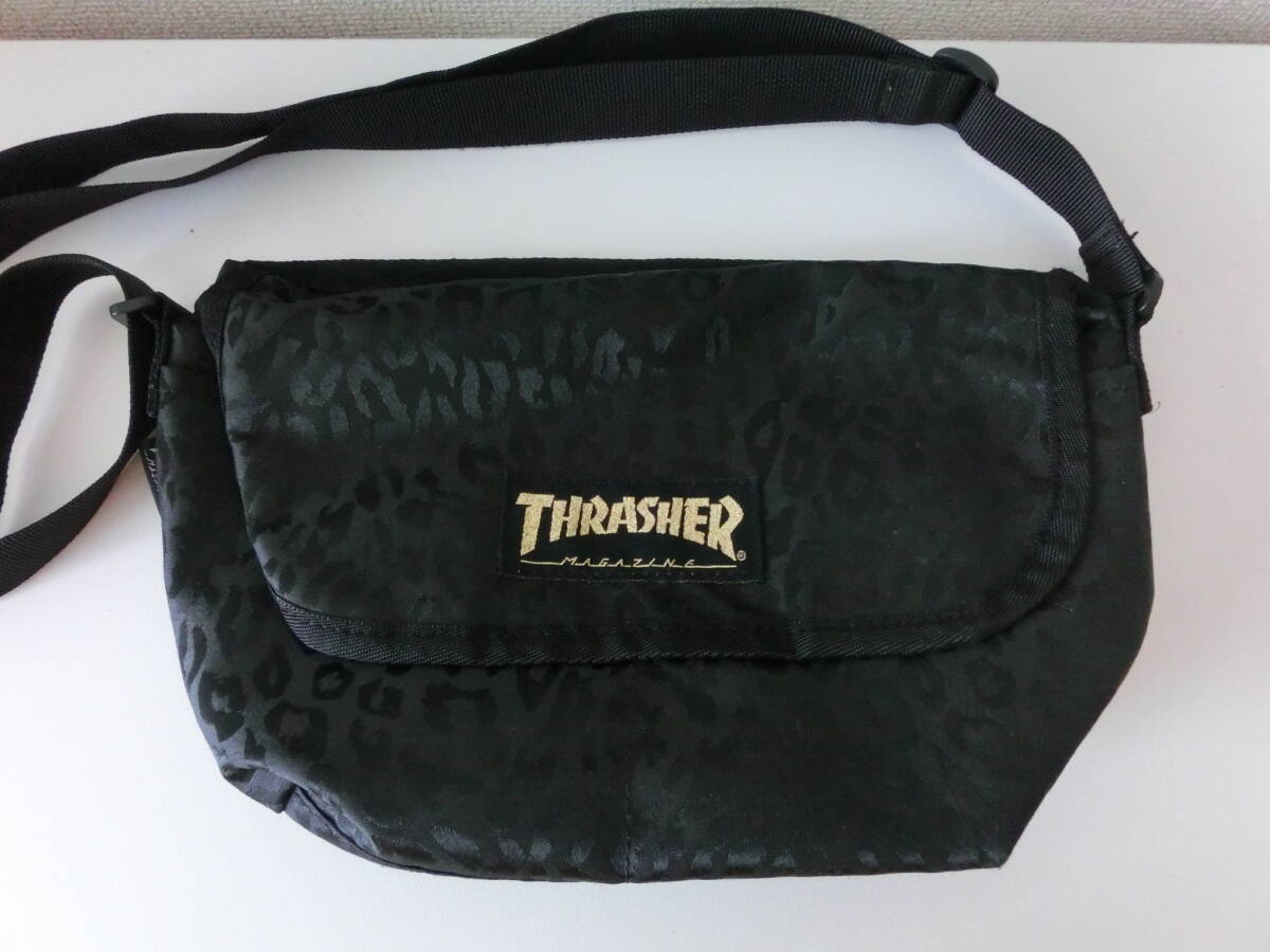  secondhand goods storage goods THRASHER Thrasher shoulder bag black leopard print / super-discount 1 jpy start 