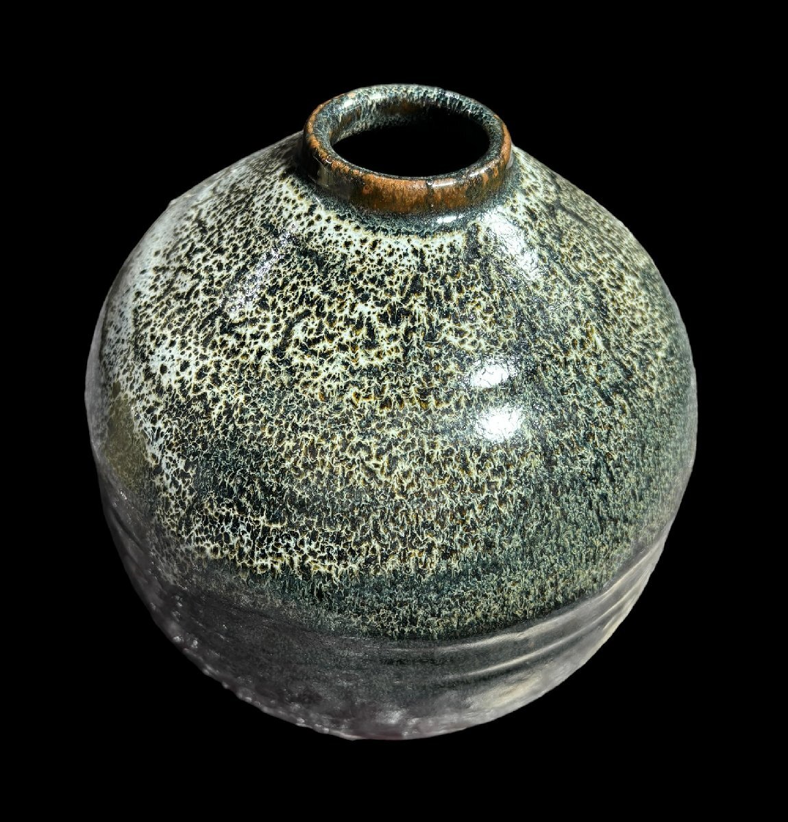 【FU10】[美品] 灰釉 花器 自然釉 壺 フラワーベース 花入れ 陶器 インテリア 骨董品の画像4