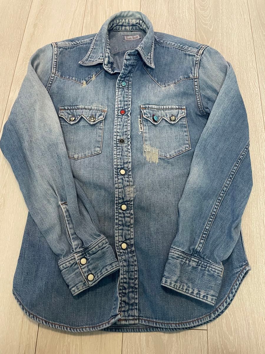 B'z 稲葉浩志着用】BLUE BLUE 加工 ウエスタン デニムシャツ B'z 稲葉浩志着用】BLUE BLUE 加工 ウエスタン デニムシャツ