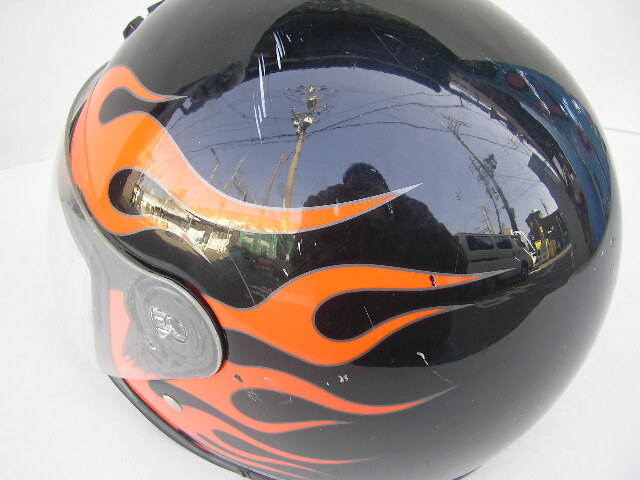 ★DOT ハーレー ファイアーパターン Orange Flame ジェットヘルメット Lサイズの画像8